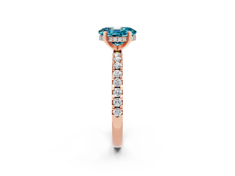 Rose gold Oval Cut Blue Topaz Solitaire Ring with Pavé Band and Four-Prong Setting_38