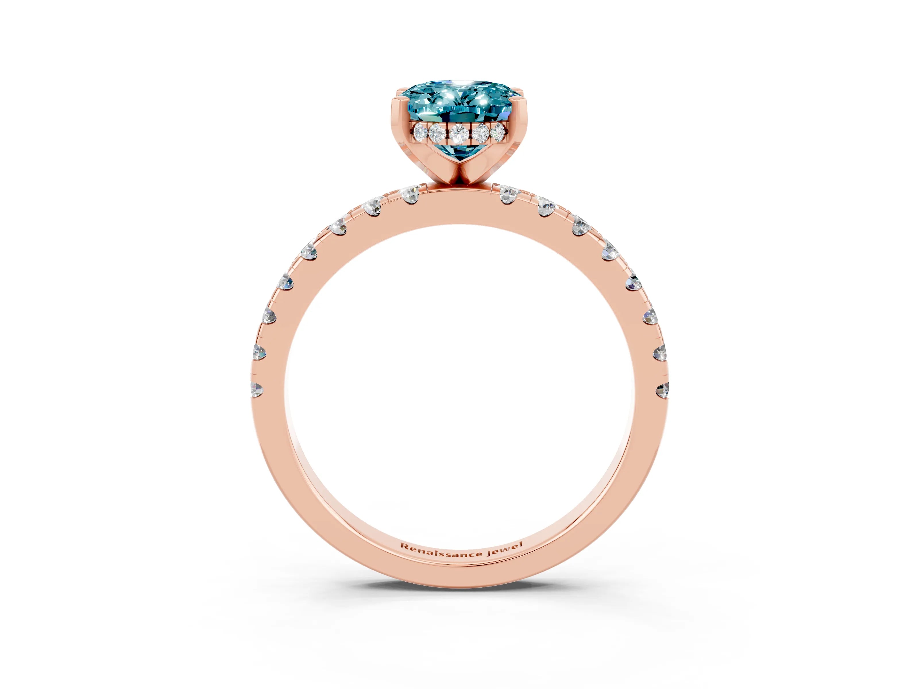 Rose gold Oval Cut Blue Topaz Solitaire Ring with Pavé Band and Four-Prong Setting_39