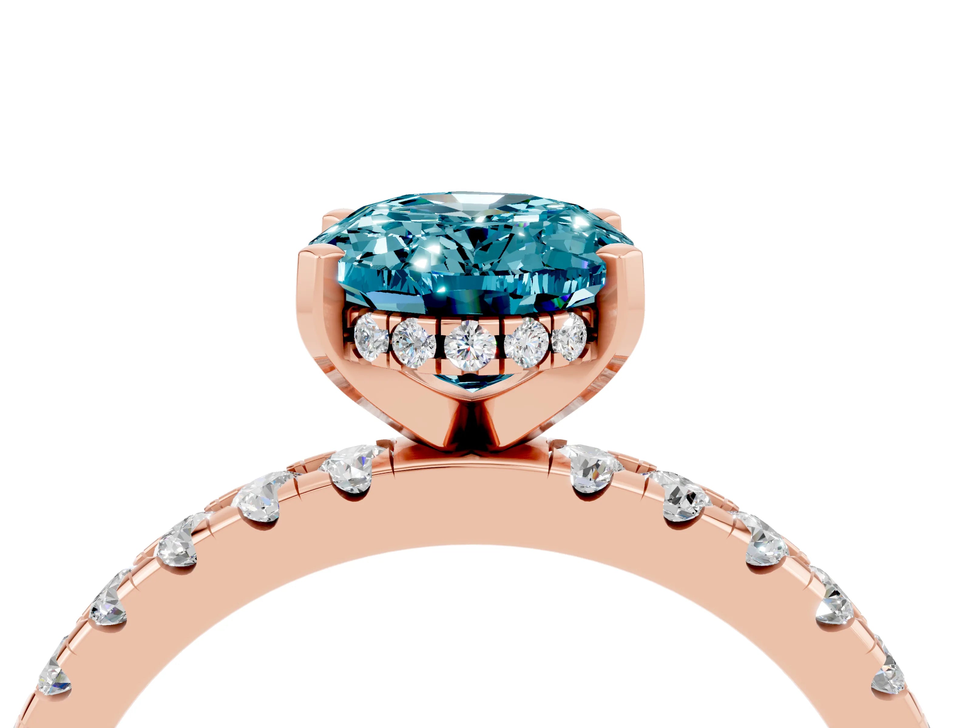 Rose gold Oval Cut Blue Topaz Solitaire Ring with Pavé Band and Four-Prong Setting_40