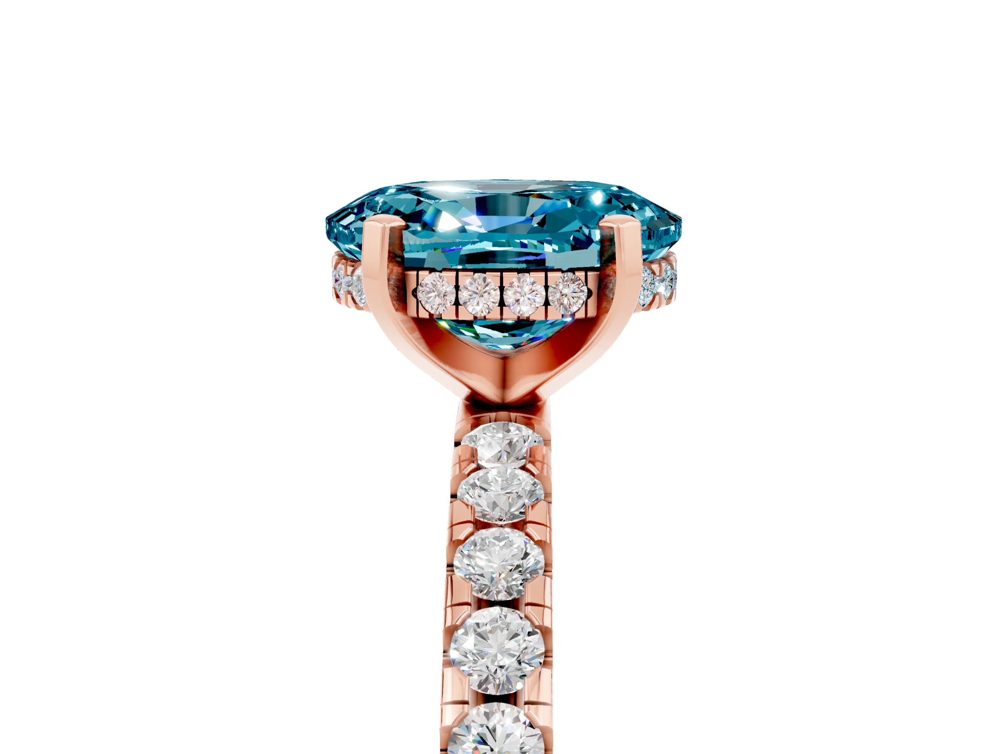 Rose gold Oval Cut Blue Topaz Solitaire Ring with Pavé Band and Four-Prong Setting_41