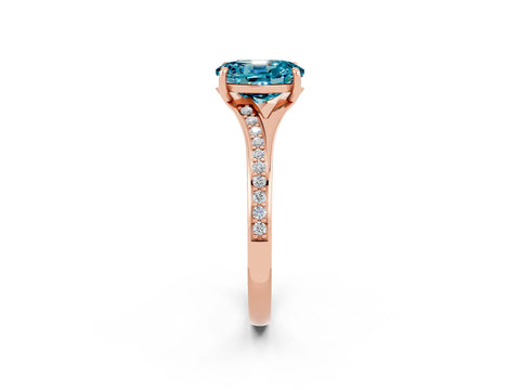 Rose gold Oval Cut Blue Topaz Solitaire Ring with Pavé Band and Prong Setting_14