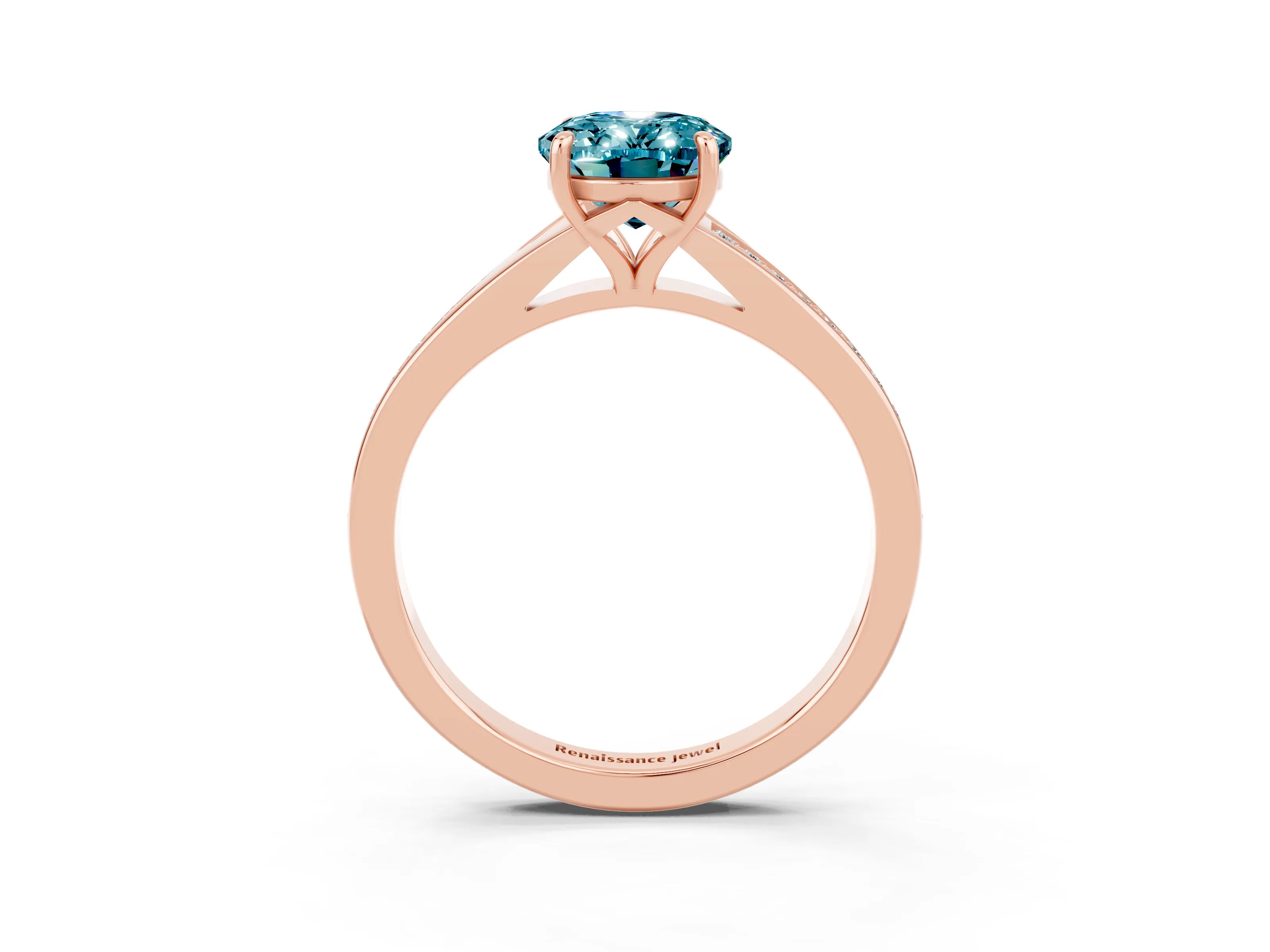 Rose gold Oval Cut Blue Topaz Solitaire Ring with Pavé Band and Prong Setting_15