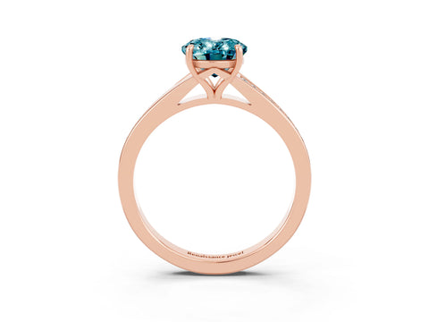 Rose gold Oval Cut Blue Topaz Solitaire Ring with Pavé Band and Prong Setting_15