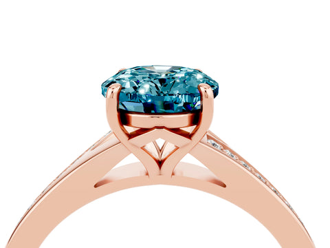 Rose gold Oval Cut Blue Topaz Solitaire Ring with Pavé Band and Prong Setting_16