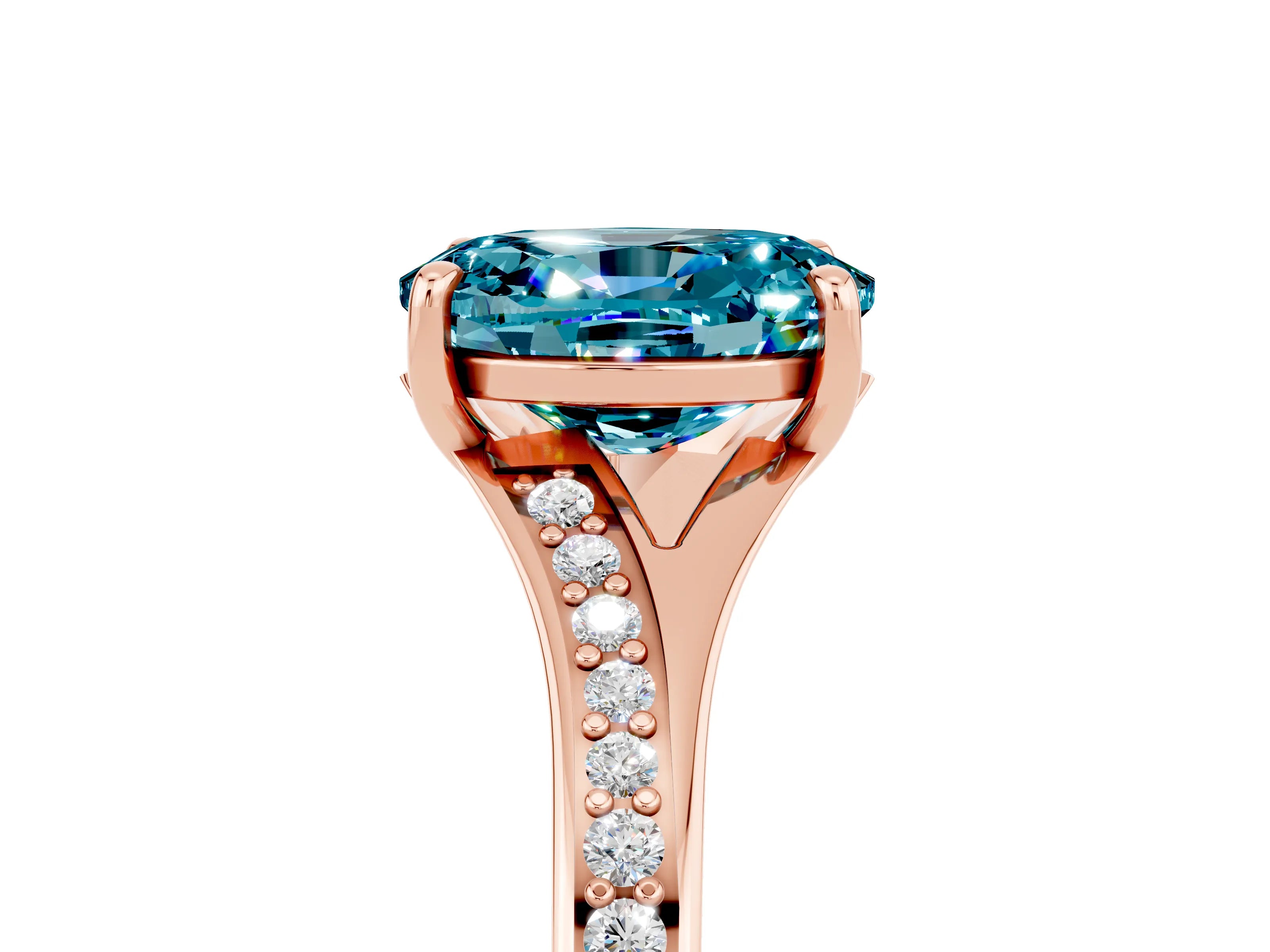 Rose gold Oval Cut Blue Topaz Solitaire Ring with Pavé Band and Prong Setting_17