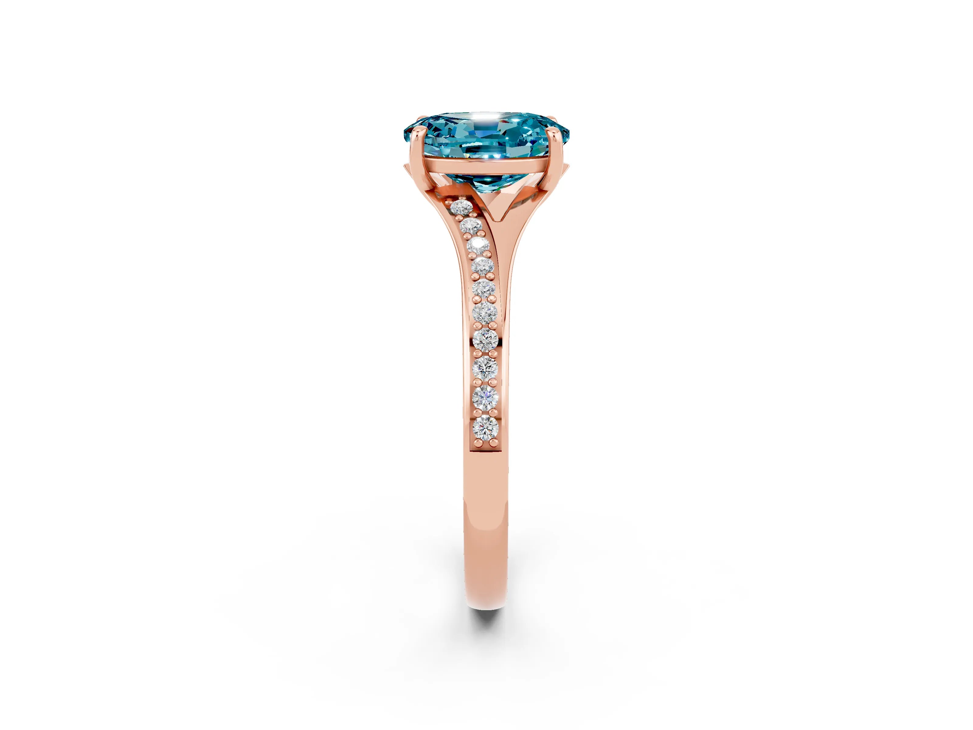 Rose gold Oval Cut Blue Topaz Solitaire Ring with Pavé Band and Prong Setting_2