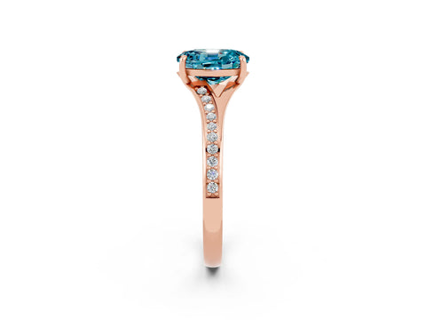 Rose gold Oval Cut Blue Topaz Solitaire Ring with Pavé Band and Prong Setting_2