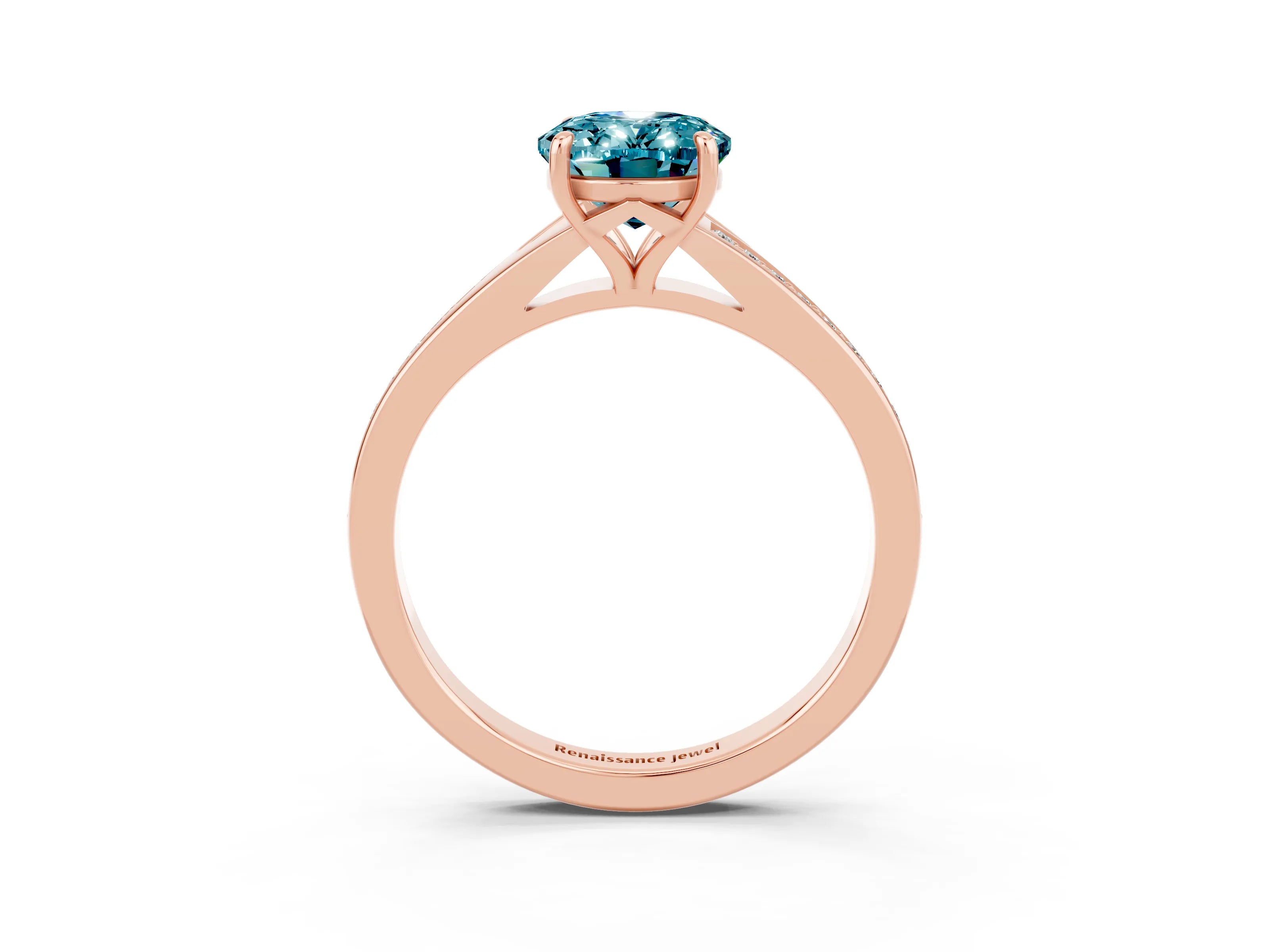 Rose gold Oval Cut Blue Topaz Solitaire Ring with Pavé Band and Prong Setting_3