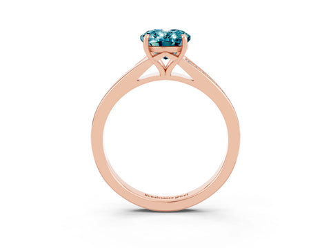 Rose gold Oval Cut Blue Topaz Solitaire Ring with Pavé Band and Prong Setting_3