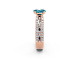 Rose gold Oval Cut Blue Topaz Solitaire Ring with Pavé and Channel Set Band_2