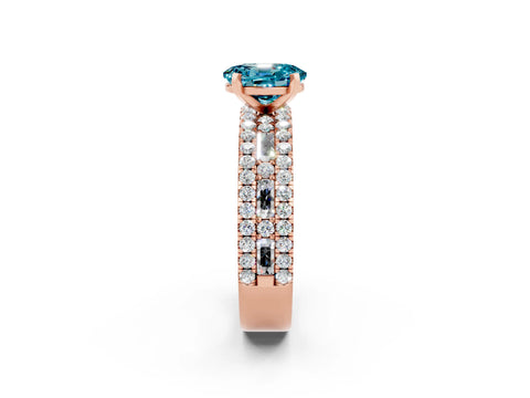 Rose gold Oval Cut Blue Topaz Solitaire Ring with Pavé and Channel Set Band_2