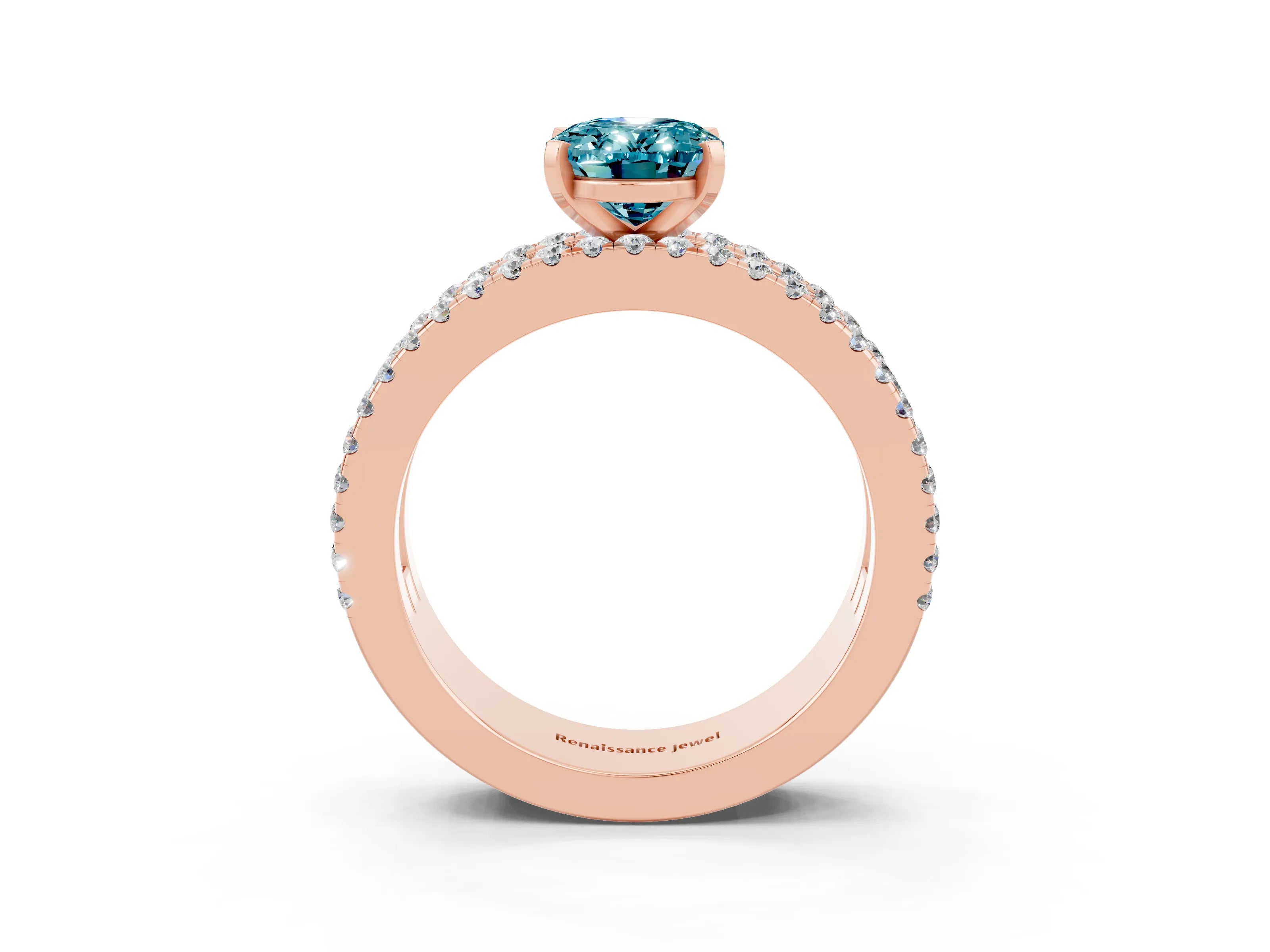 Rose gold Oval Cut Blue Topaz Solitaire Ring with Pavé and Channel Set Band_3