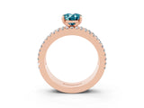 Rose gold Oval Cut Blue Topaz Solitaire Ring with Pavé and Channel Set Band_3