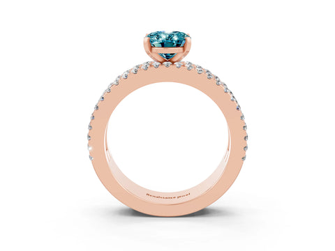 Rose gold Oval Cut Blue Topaz Solitaire Ring with Pavé and Channel Set Band_3