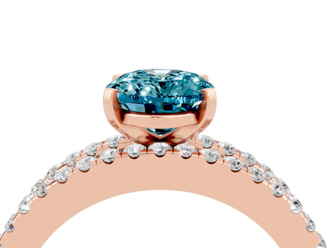 Rose gold Oval Cut Blue Topaz Solitaire Ring with Pavé and Channel Set Band_4