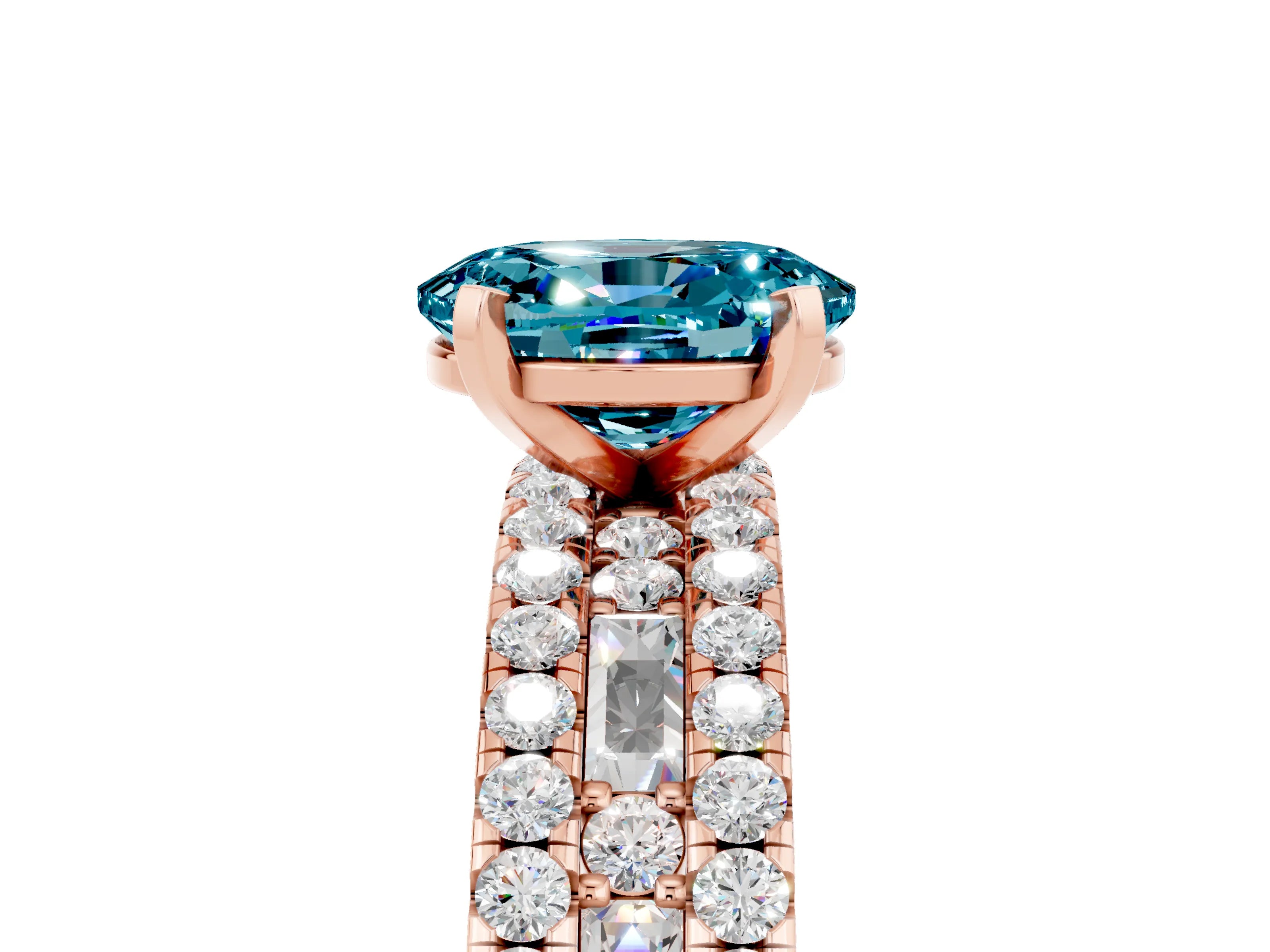 Rose gold Oval Cut Blue Topaz Solitaire Ring with Pavé and Channel Set Band_5