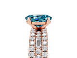 Rose gold Oval Cut Blue Topaz Solitaire Ring with Pavé and Channel Set Band_5