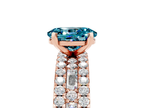 Rose gold Oval Cut Blue Topaz Solitaire Ring with Pavé and Channel Set Band_5