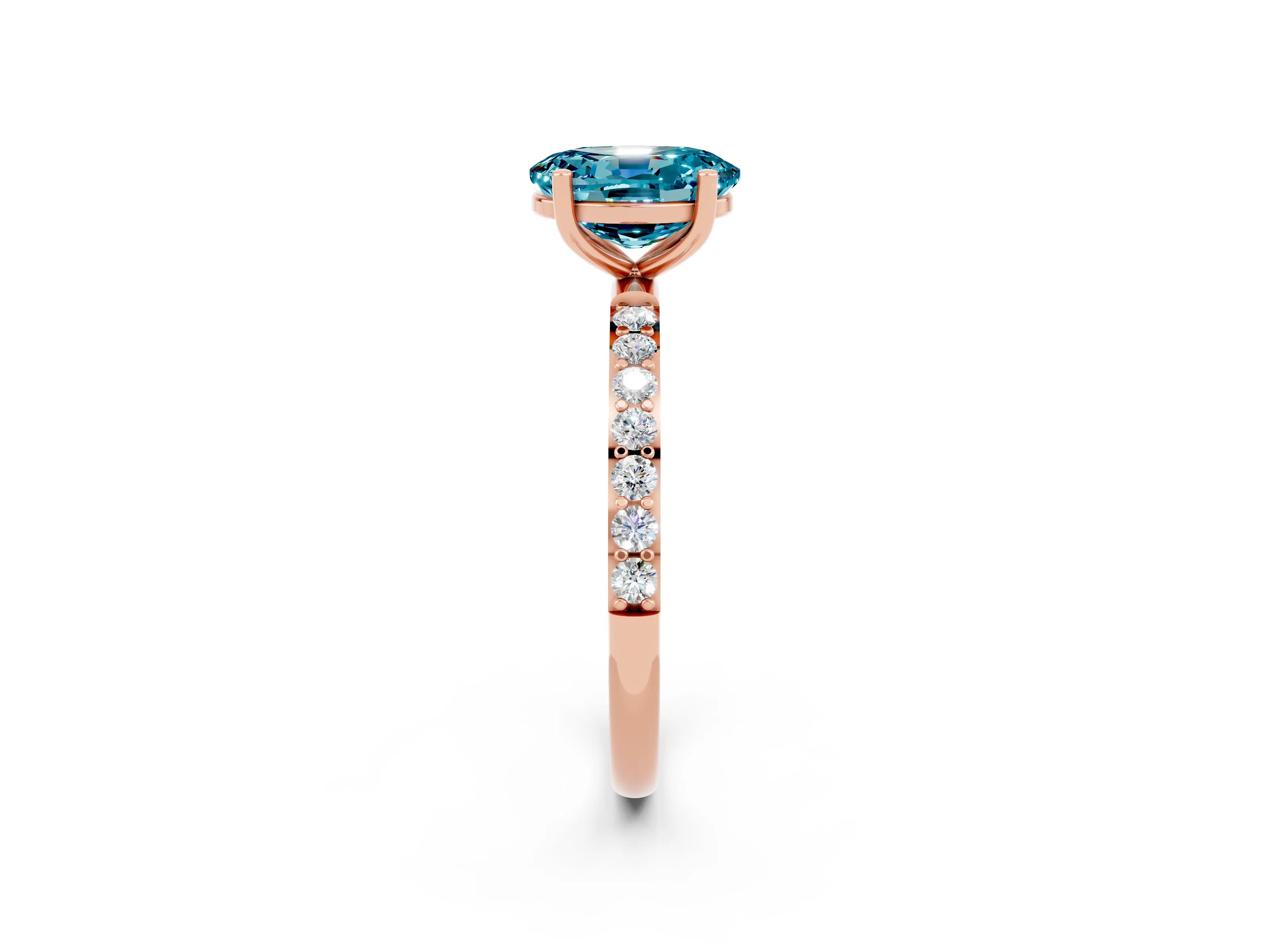 Rose gold Oval Cut Blue Topaz Solitaire Ring with Pave Band and Four Prong Setting_26