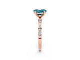 Rose gold Oval Cut Blue Topaz Solitaire Ring with Pave Band and Four Prong Setting_26
