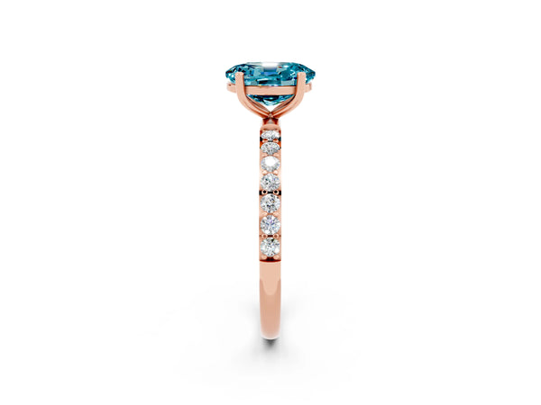 Rose gold Oval Cut Blue Topaz Solitaire Ring with Round  Pavé Band and Prong Setting