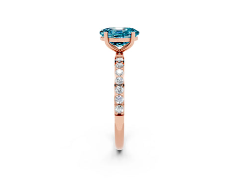 Rose gold Oval Cut Blue Topaz Solitaire Ring with Pave Band and Four Prong Setting_26