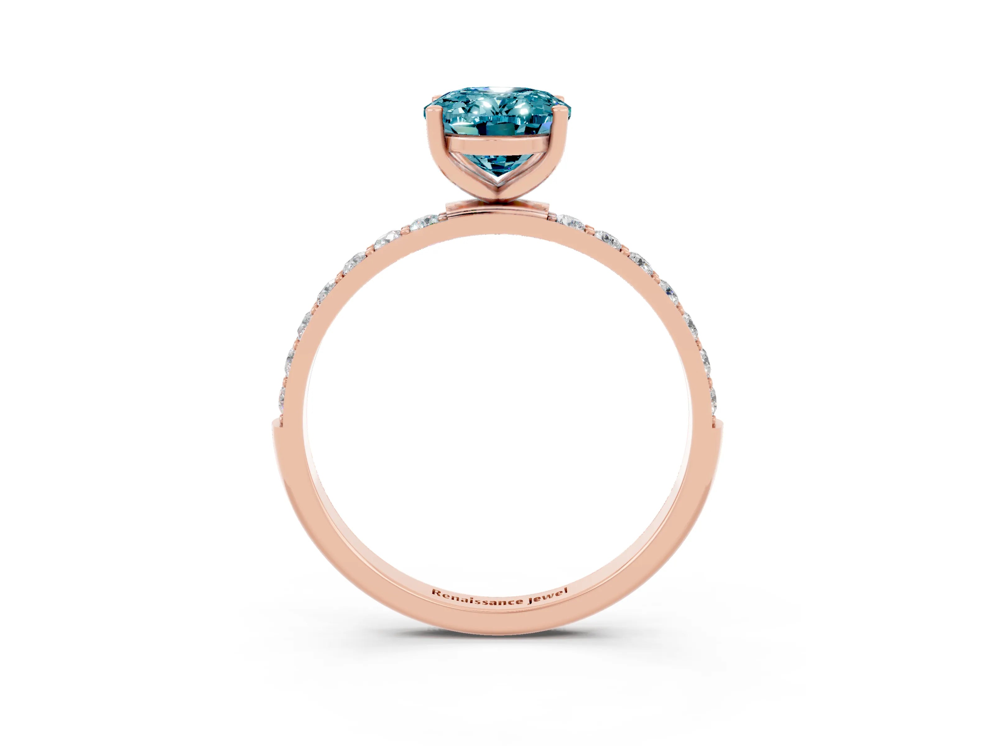 Rose gold Oval Cut Blue Topaz Solitaire Ring with Pave Band and Four Prong Setting_27