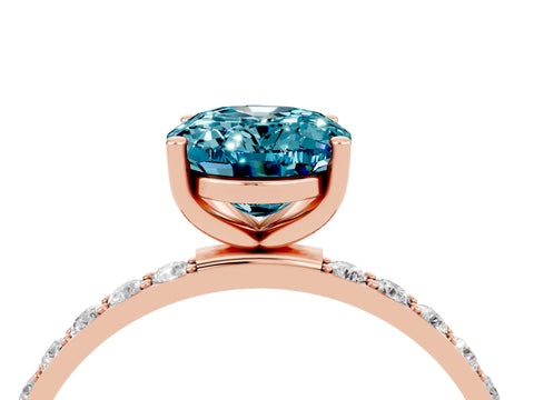 Rose gold Oval Cut Blue Topaz Solitaire Ring with Pave Band and Four Prong Setting_28