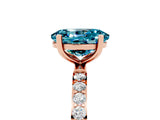 Rose gold Oval Cut Blue Topaz Solitaire Ring with Pave Band and Four Prong Setting_29