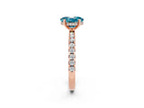 Rose gold Oval Cut Blue Topaz Solitaire Ring with Round  Pavé Band and Four-Prong Setting_46