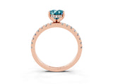 Rose gold Oval Cut Blue Topaz Solitaire Ring with Round  Pavé Band and Four-Prong Setting_47