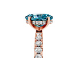 Rose gold Oval Cut Blue Topaz Solitaire Ring with Round  Pavé Band and Four-Prong Setting_49