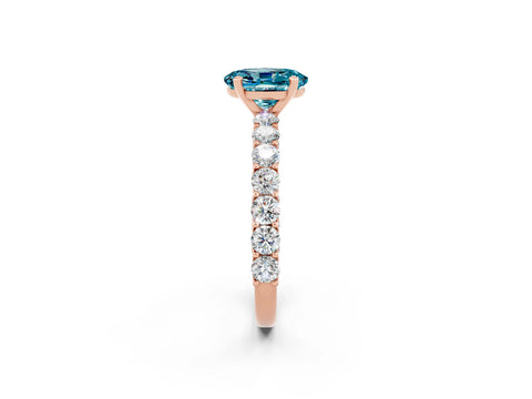 Rose gold Oval Cut Blue Topaz Solitaire Ring with Shared Prong Pavé Band and Four-Prong Setting_2