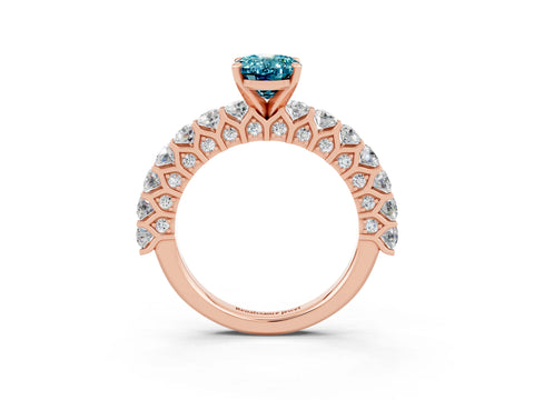 Rose gold Oval Cut Blue Topaz Solitaire Ring with Shared Prong Pavé Band and Four-Prong Setting_3