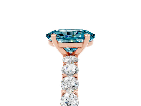 Rose gold Oval Cut Blue Topaz Solitaire Ring with Shared Prong Pavé Band and Four-Prong Setting_5