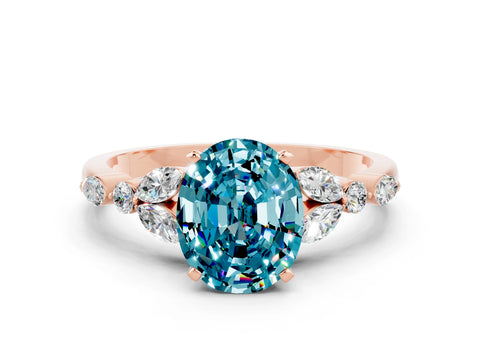 Rose gold Oval Cut Blue Topaz Solitaire Ring with Side Stones and Four-Prong Setting_12