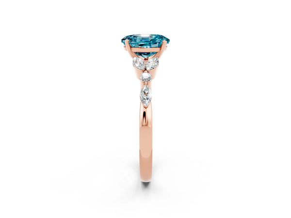 Rose gold Oval Cut Blue Topaz Solitaire Ring with Side Stones and Four-Prong Setting
