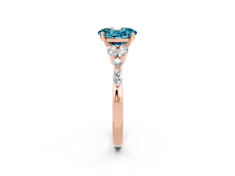 Rose gold Oval Cut Blue Topaz Solitaire Ring with Side Stones and Four-Prong Setting_14