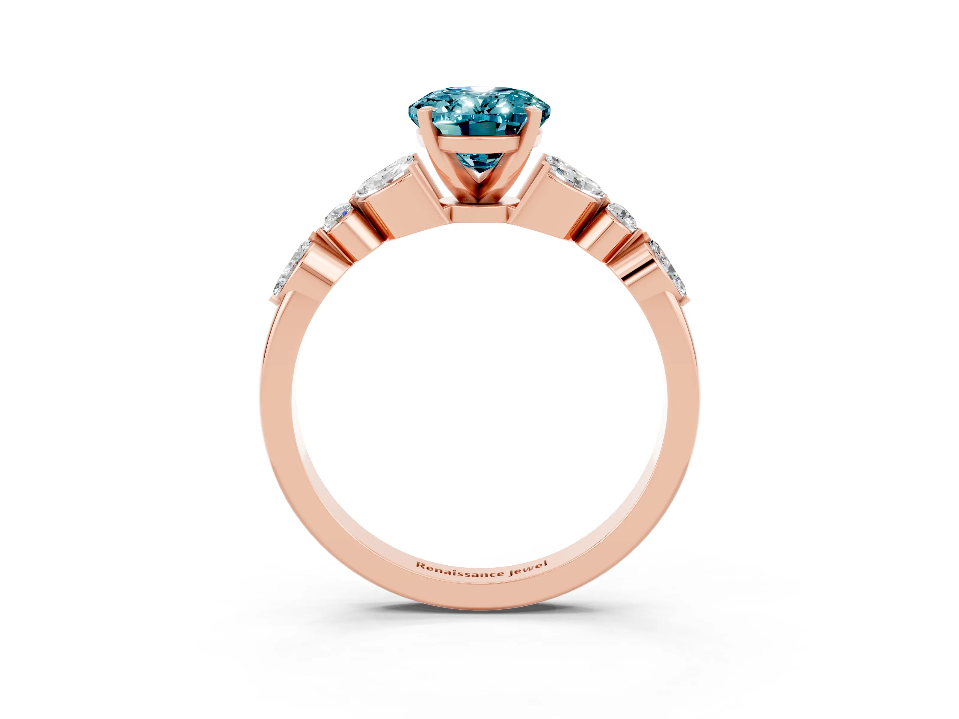 Rose gold Oval Cut Blue Topaz Solitaire Ring with Side Stones and Four-Prong Setting_15