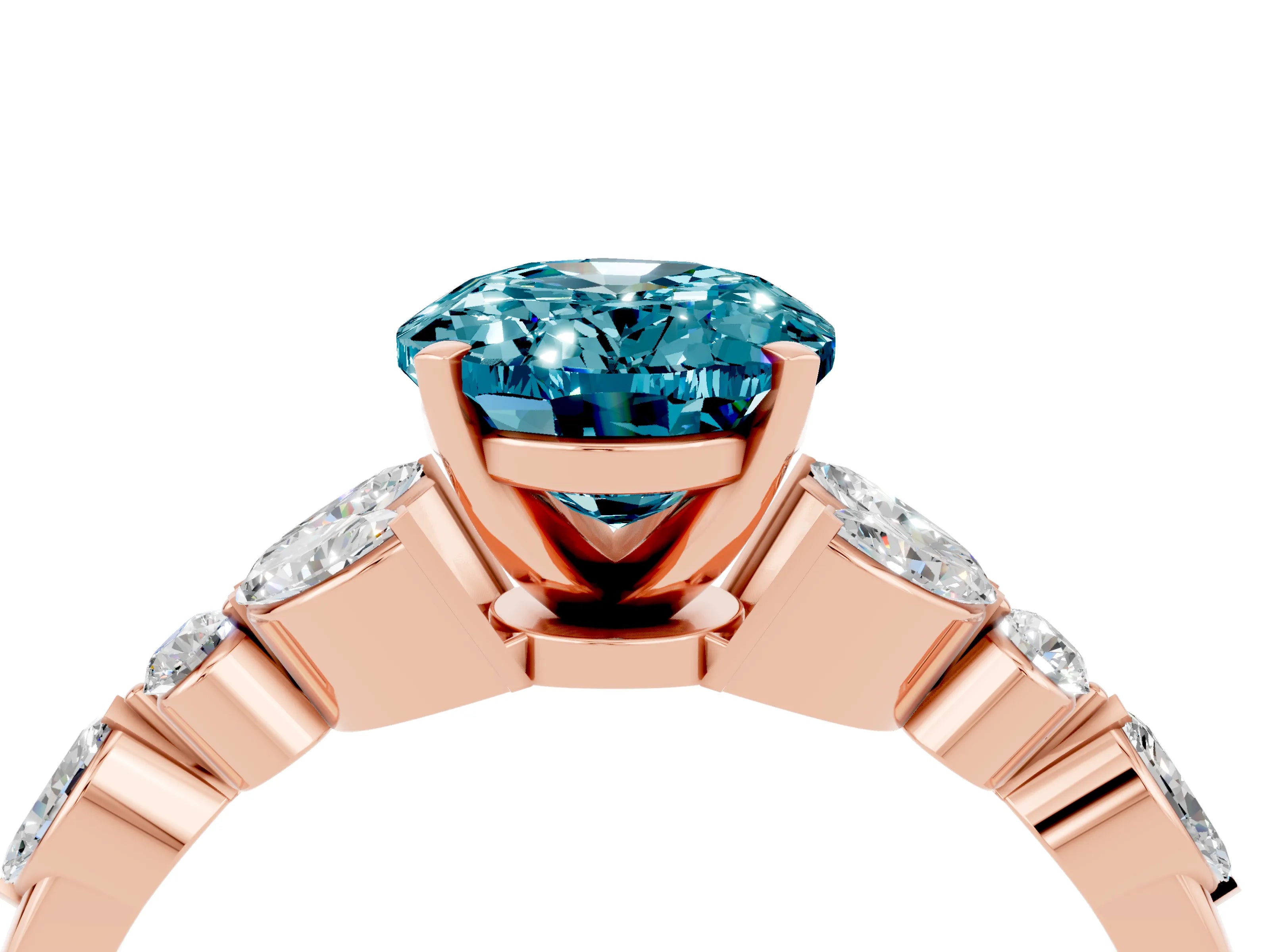 Rose gold Oval Cut Blue Topaz Solitaire Ring with Side Stones and Four-Prong Setting_16