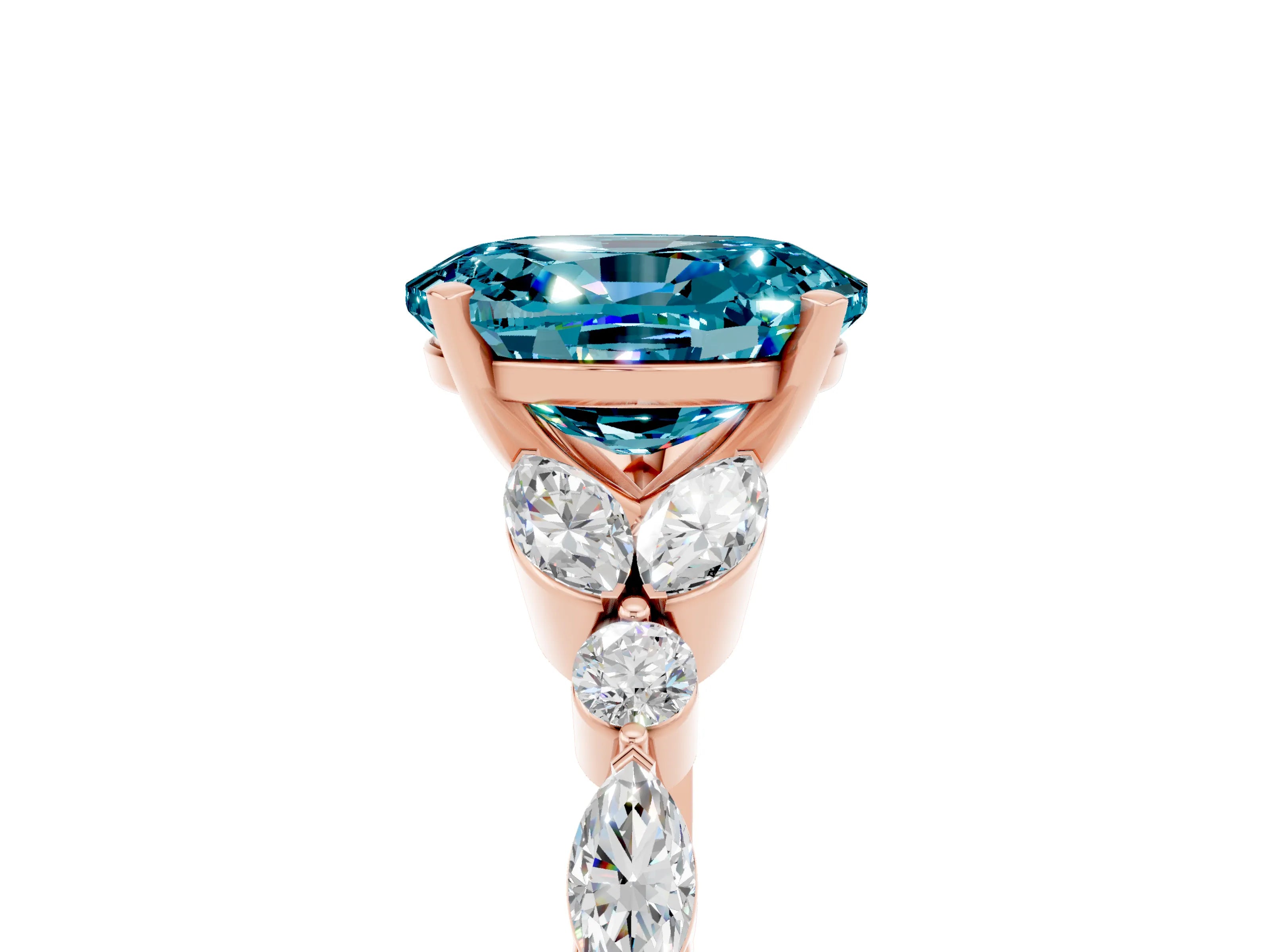 Rose gold Oval Cut Blue Topaz Solitaire Ring with Side Stones and Four-Prong Setting_17