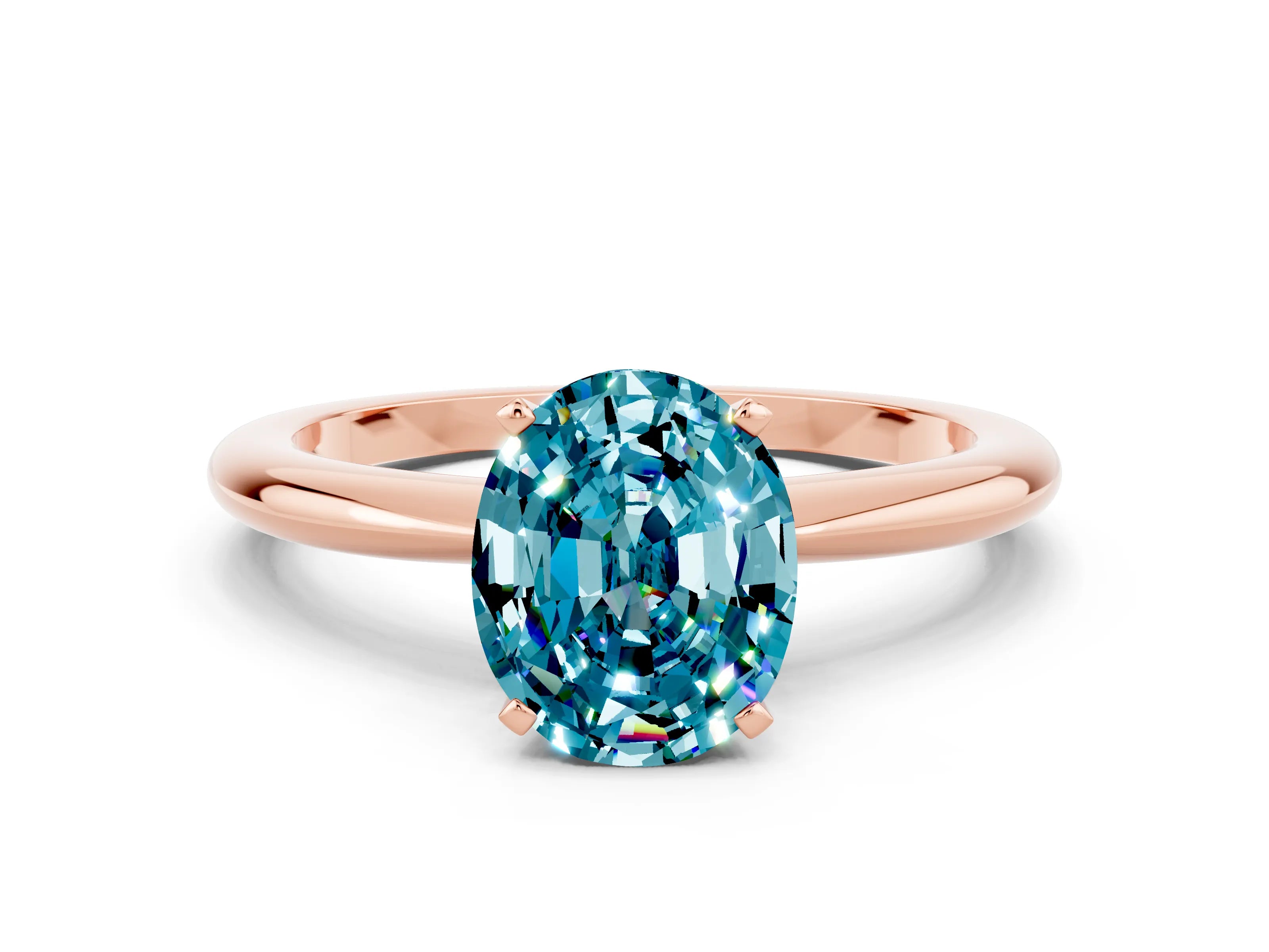 Rose gold Oval Cut Blue Topaz Solitaire Ring with Six-Prong Setting and Classic Band