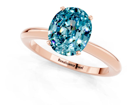 Rose gold Oval Cut Blue Topaz Solitaire Ring with Six-Prong Setting and Classic Band_1