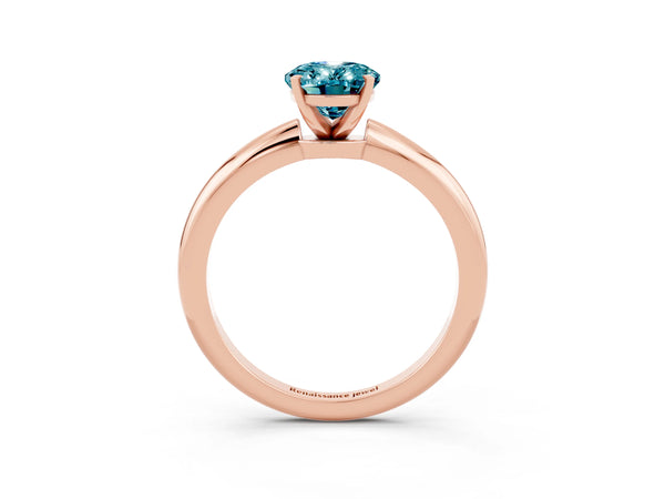Rose gold Oval Cut Blue Topaz Solitaire Ring with Six-Prong Setting and Classic Band