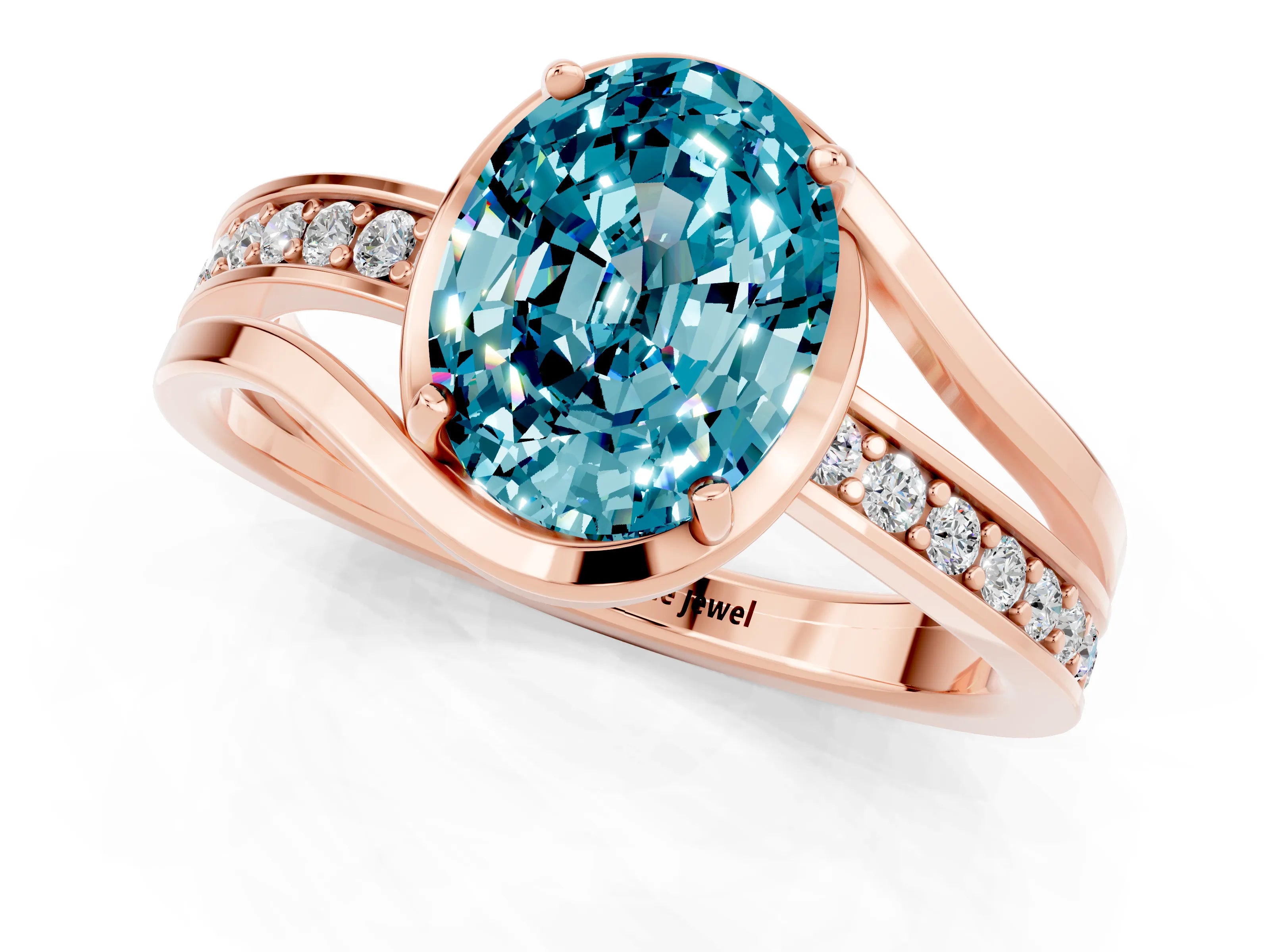Rose gold Oval Cut Blue Topaz Solitaire Ring with Split Shank and Prong Setting_1
