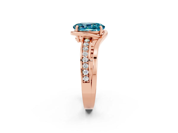 Rose gold Oval Cut Blue Topaz Solitaire Ring with Split Shank and Prong Setting