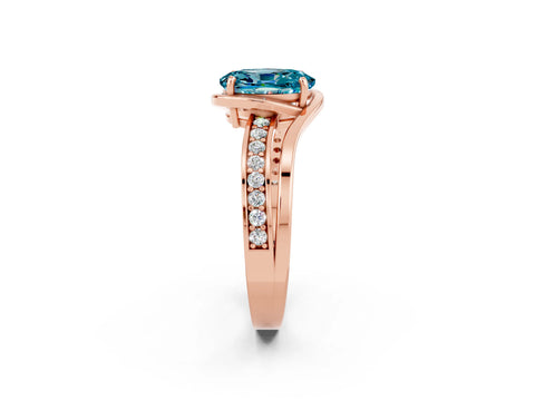 Rose gold Oval Cut Blue Topaz Solitaire Ring with Split Shank and Prong Setting_2