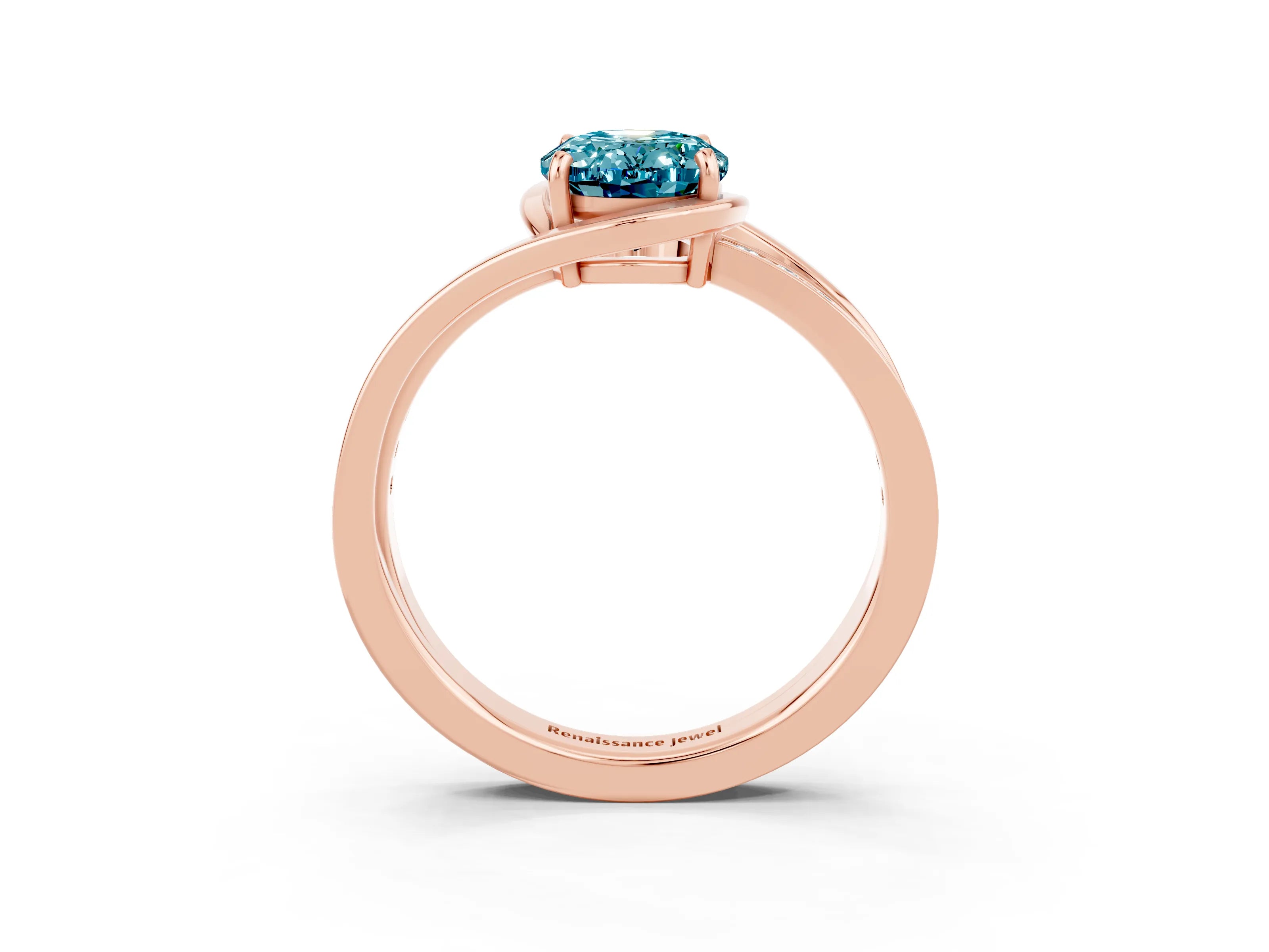 Rose gold Oval Cut Blue Topaz Solitaire Ring with Split Shank and Prong Setting_3