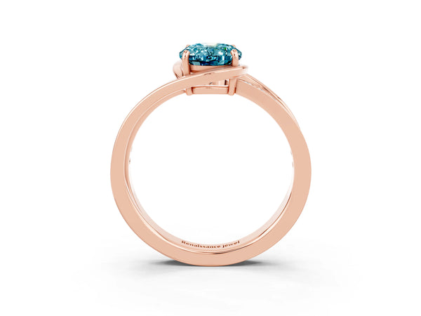 Rose gold Oval Cut Blue Topaz Solitaire Ring with Split Shank and Prong Setting