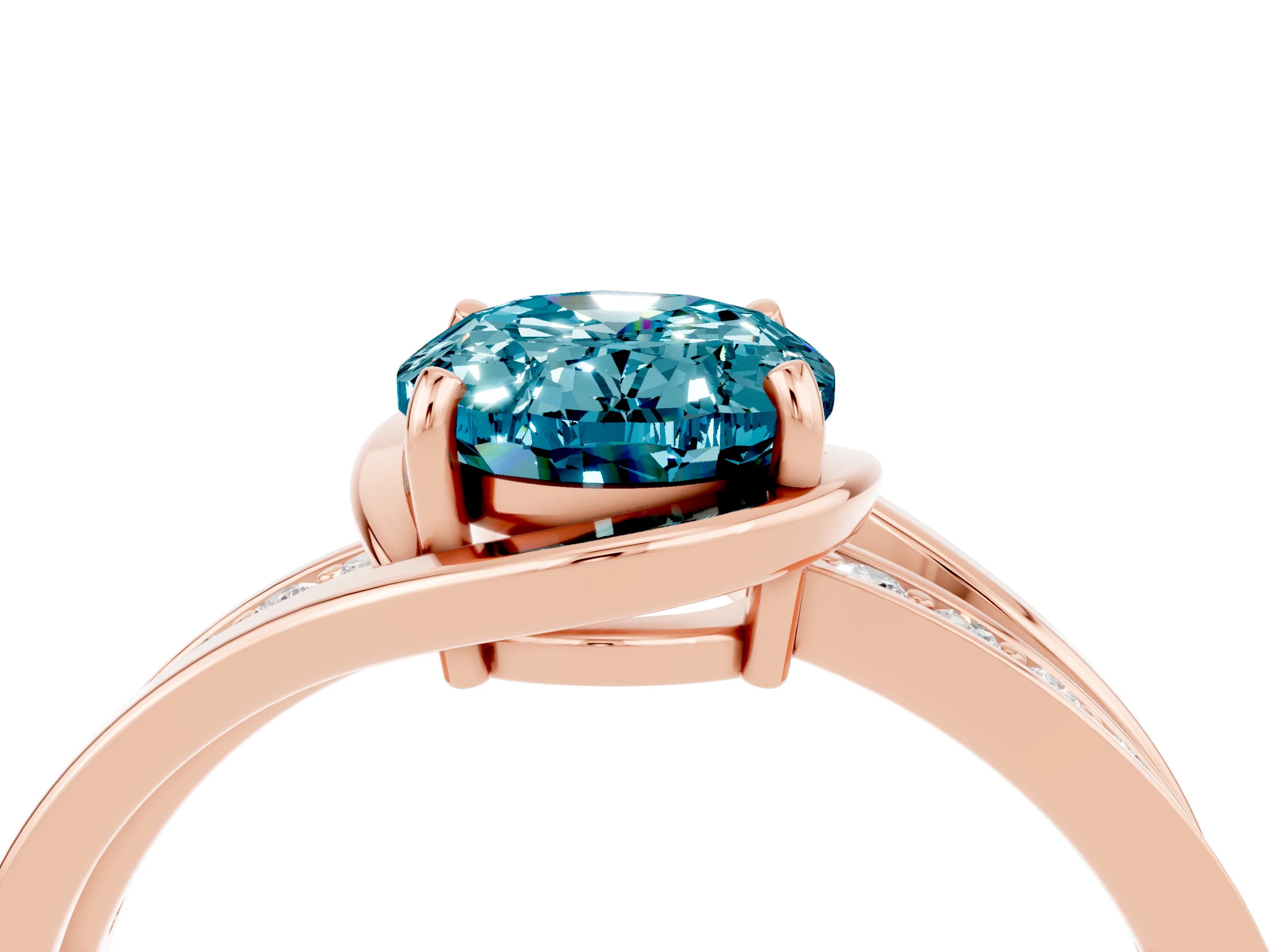 Rose gold Oval Cut Blue Topaz Solitaire Ring with Split Shank and Prong Setting_4